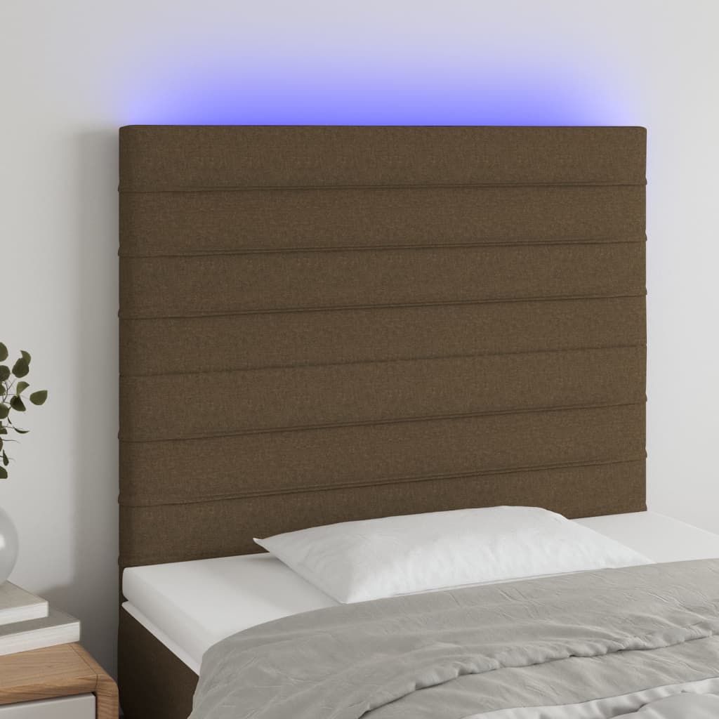 Cabecero con luces LED tela marrón oscuro 80x5x118/128 cm eso8737