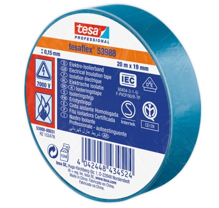 Cinta aislante homologada azul 20m x 19mm 53988