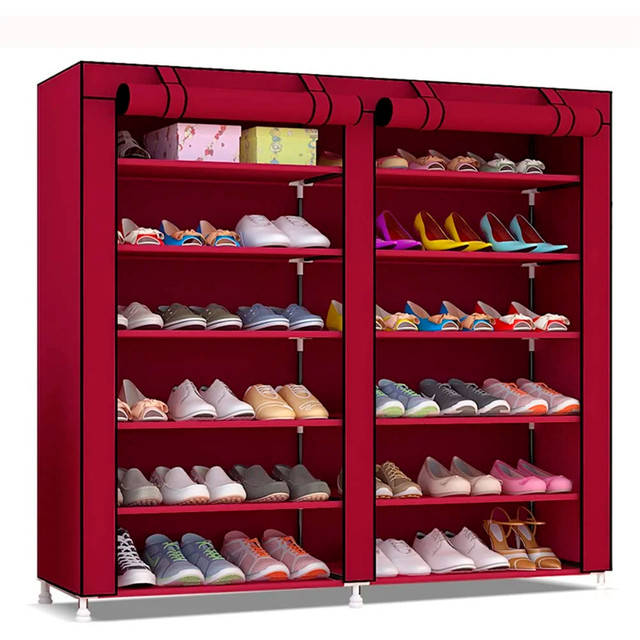 Armario zapatero tela puertas cremallera nyana home 110x120x30cm granate