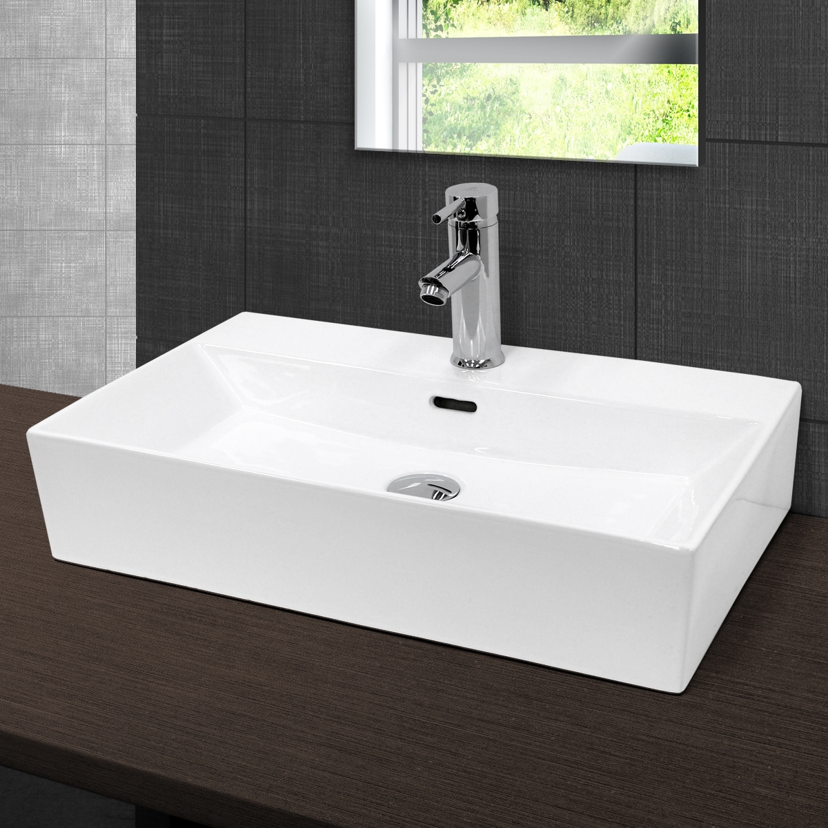 Lavabo cerámico rectangular 605x365x130 mm blanco