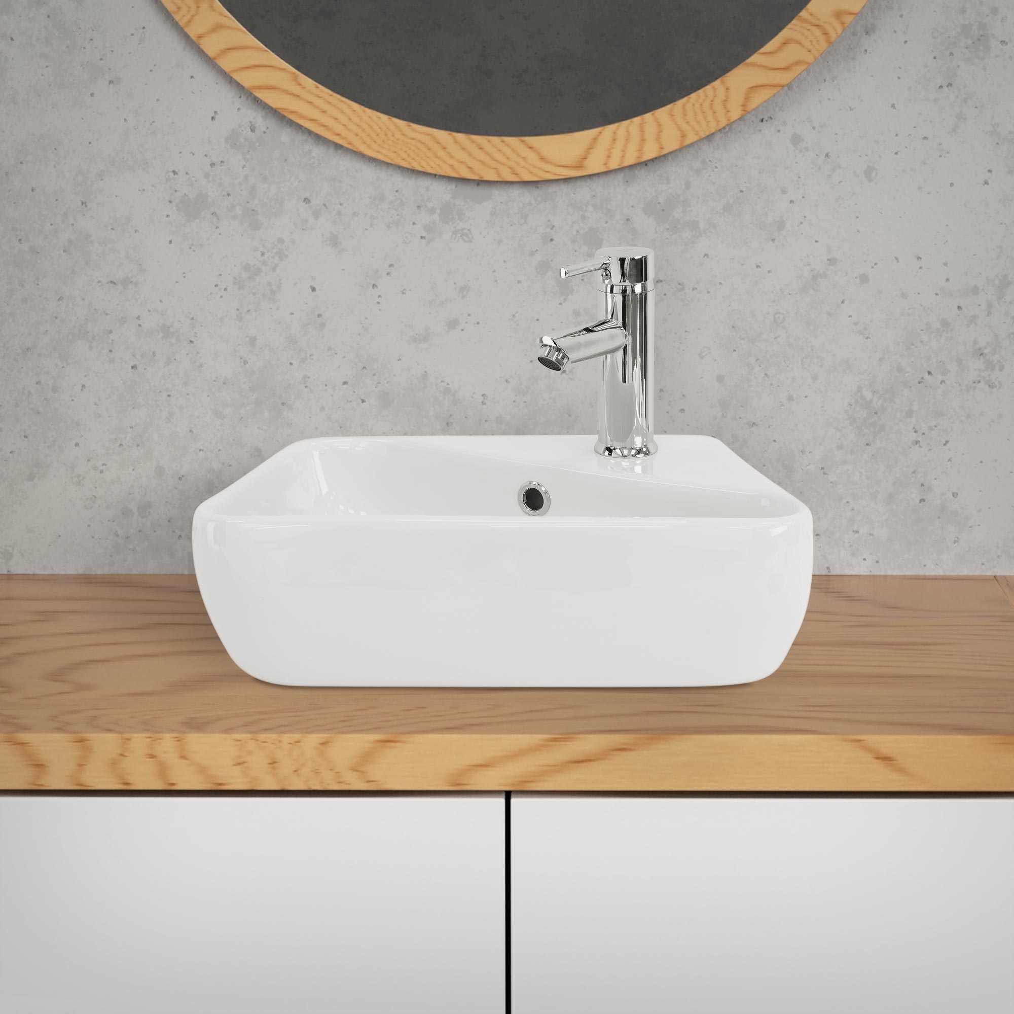Lavabo incl. Desagüe con rebosadero 45x27x13 cm ceramica blanca