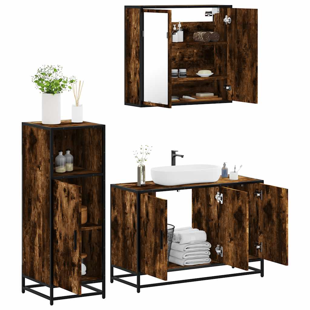 Set de muebles baño 3 pzas madera contrachapada roble ahumado esb1232
