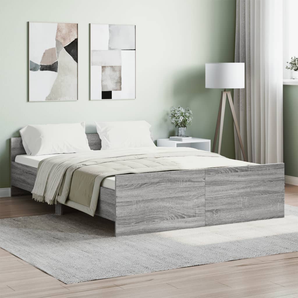 Cama con cabecero piecero gris sonoma 135x190 cm