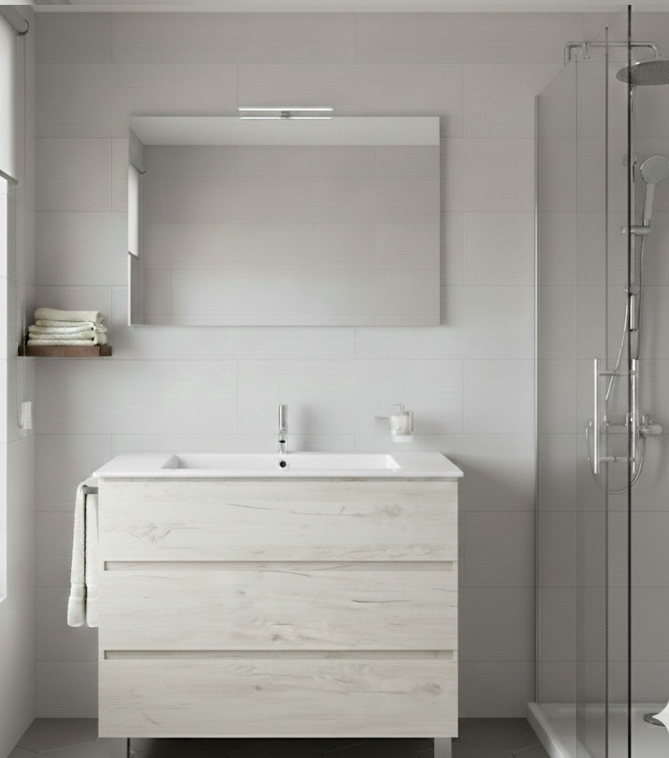 Mueble de baño balder, lavabo y espejo blanco nordico 80x45 cm