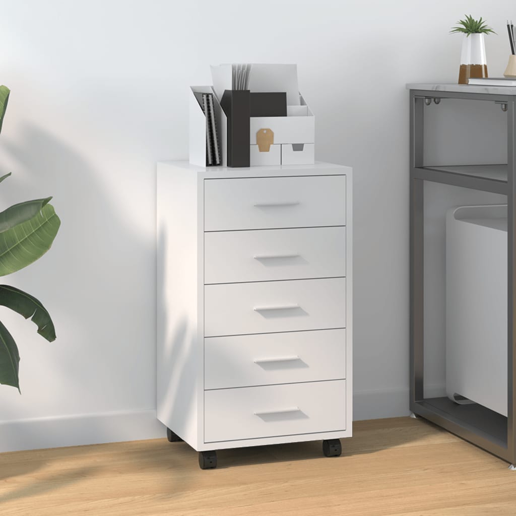 Cajonera con ruedas madera contrachapada blanco brillante efe1148