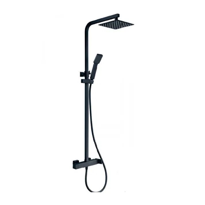 Columna de ducha extensible monomando con rociador cuadrado, negro