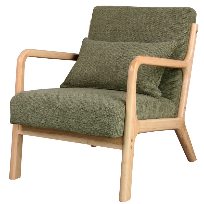 Zack-sillón de tela verde y madera natural