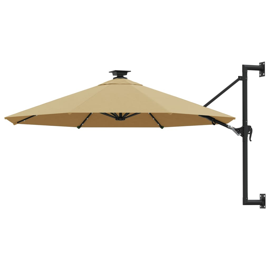 vidaXL sombrilla de jardín de pared con luces LED taupe 300 cm