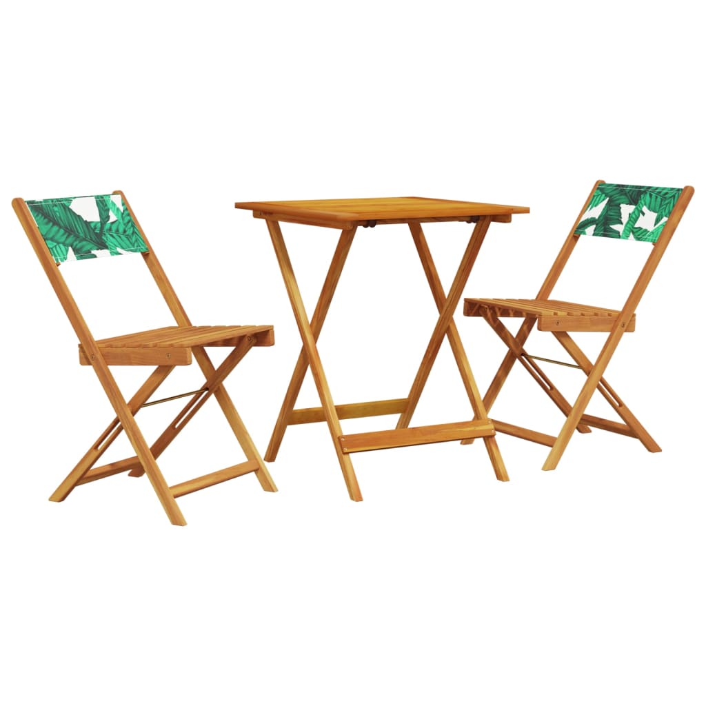 vidaXL juego de bistro de 3 piezas tela madera maciza estampado hojas