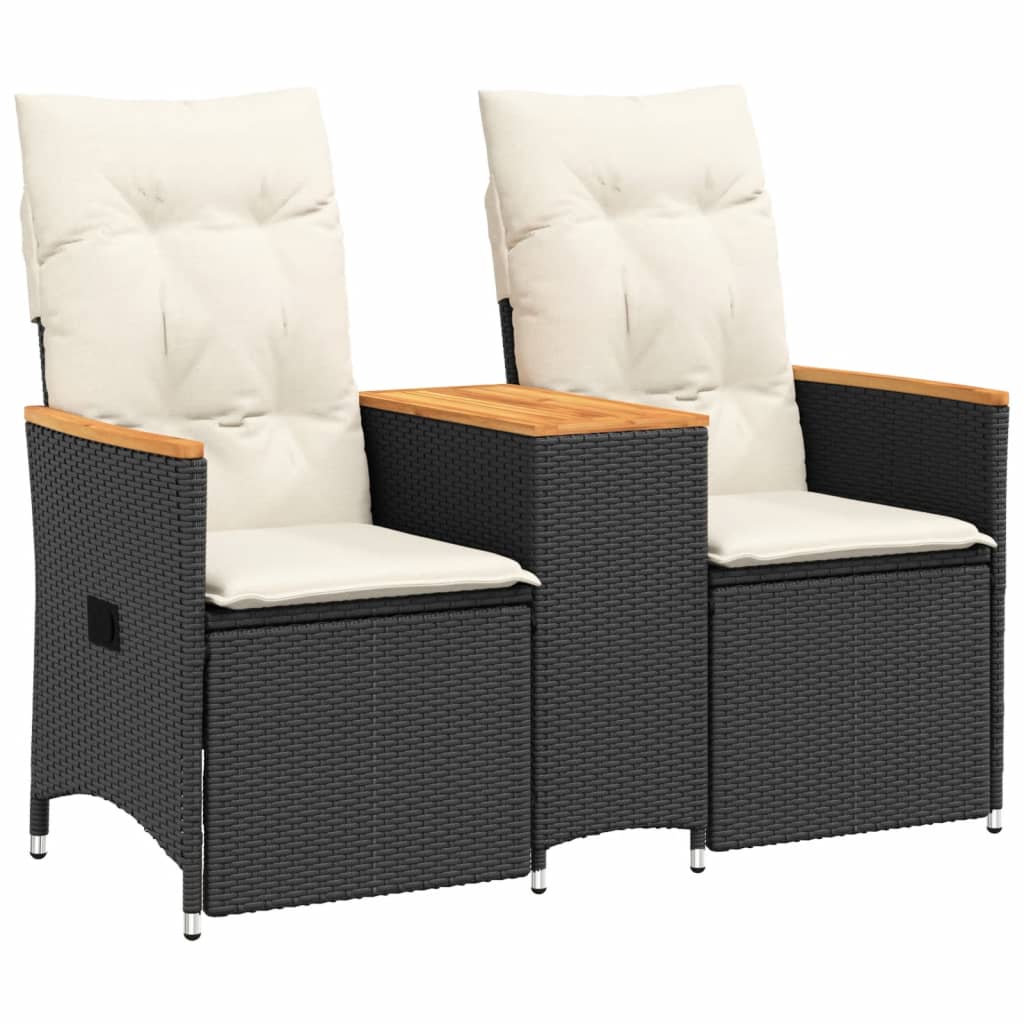 vidaXL sofá de jardín reclinable de 2 plazas con mesa ratán pe negro