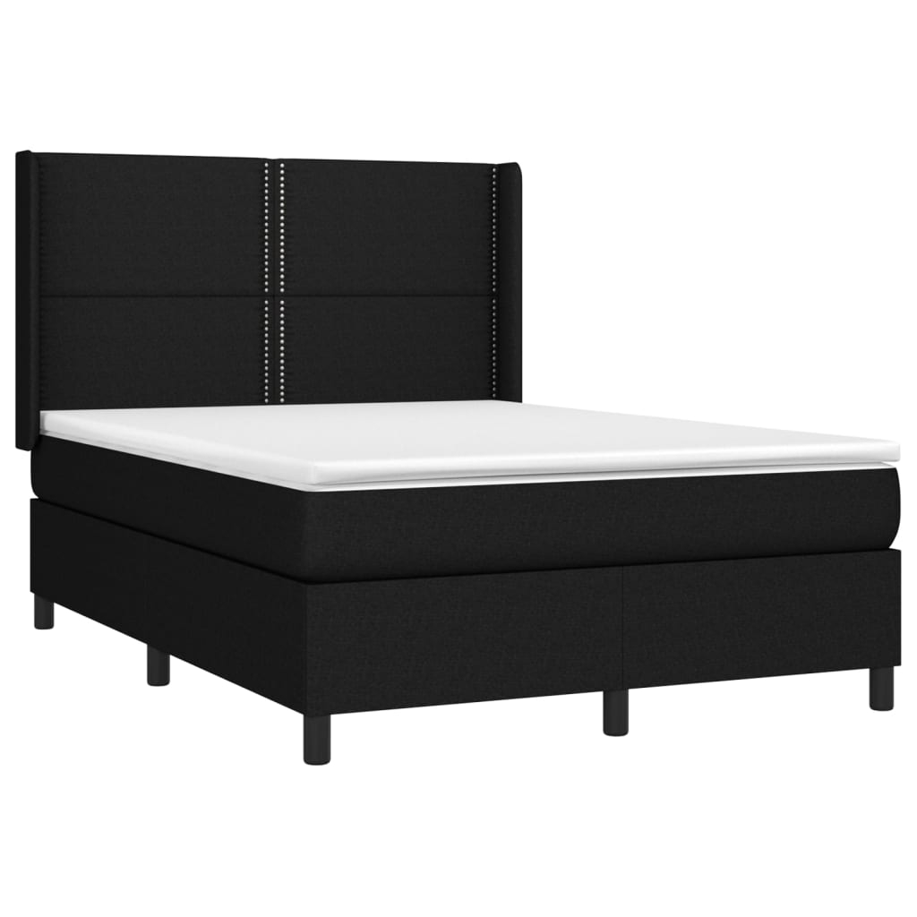 vidaXL cama box spring colchón y luces LED tela negro 140x200 cm