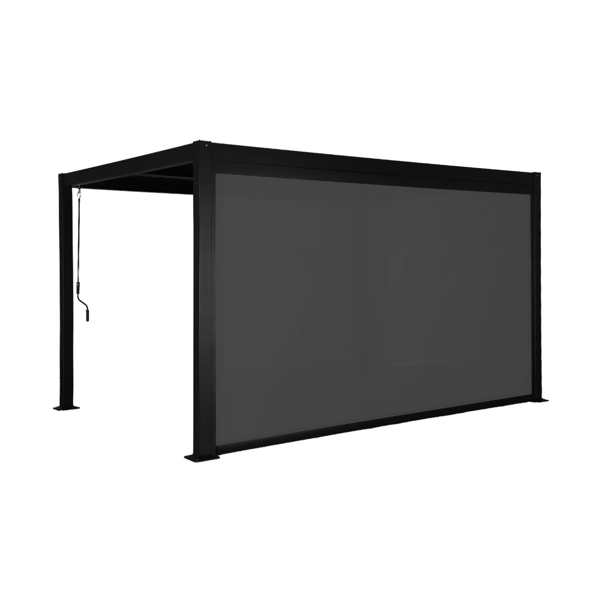 Pérgola bioclimática de aluminio y acero 3x4m + toldo 4m negro