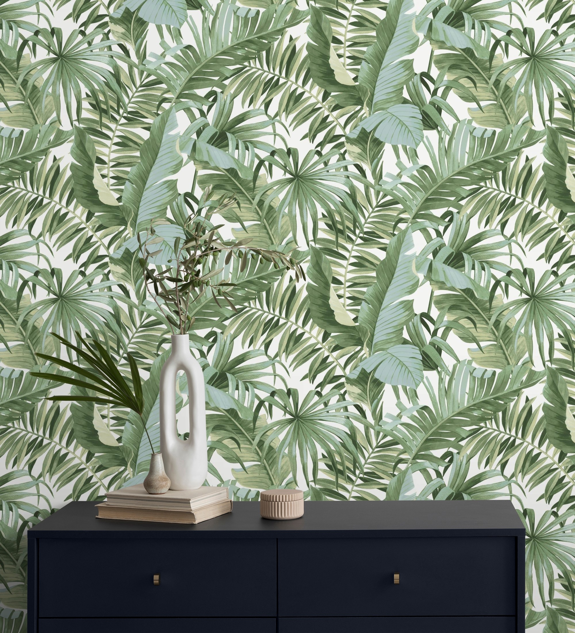 Papel pintado gaulan lavable de hojas tropicales verde y 5.33m²
