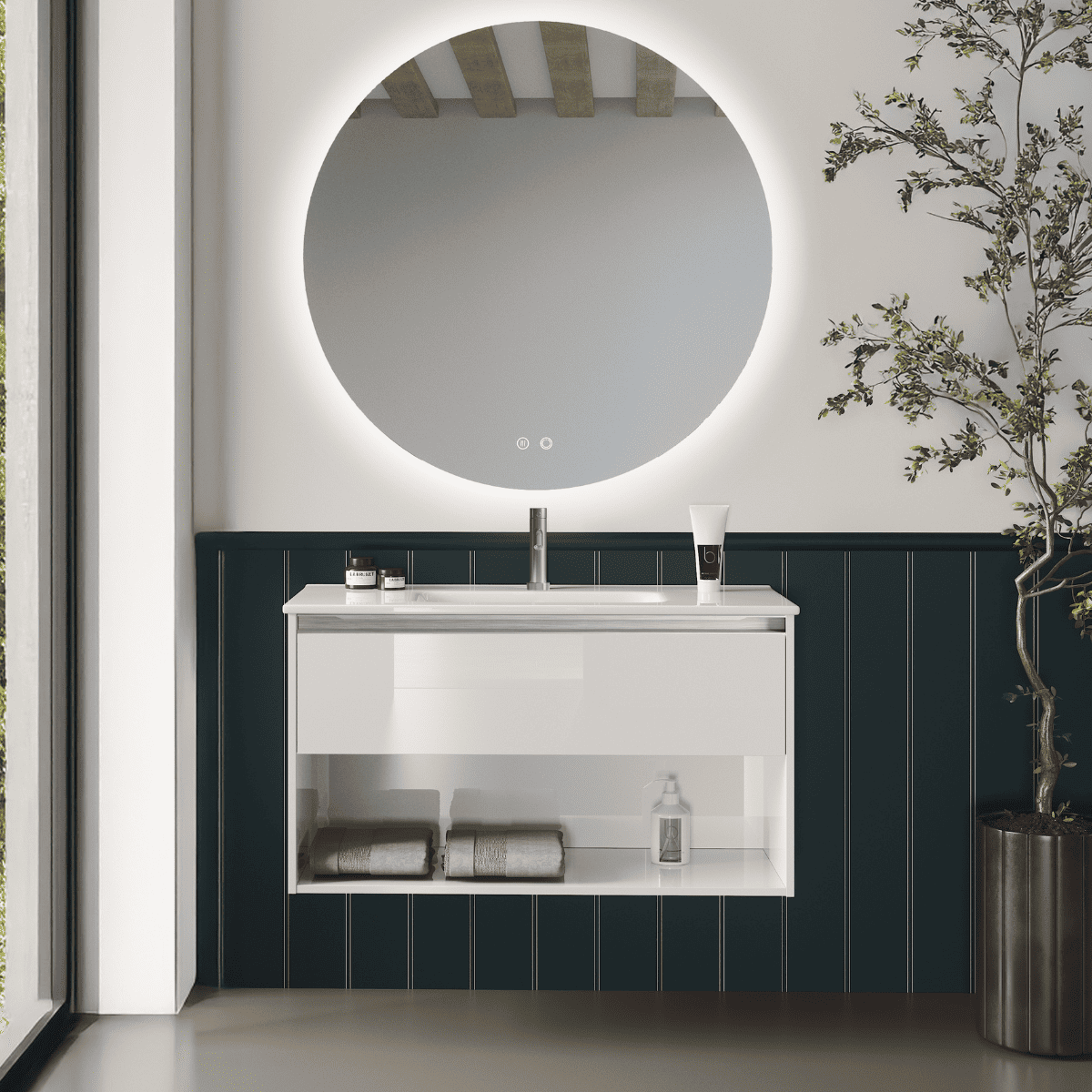Mueble de baño | lavabo sob. | 1 cajón|1 hueco | 60 cm blanco tir. Cromo