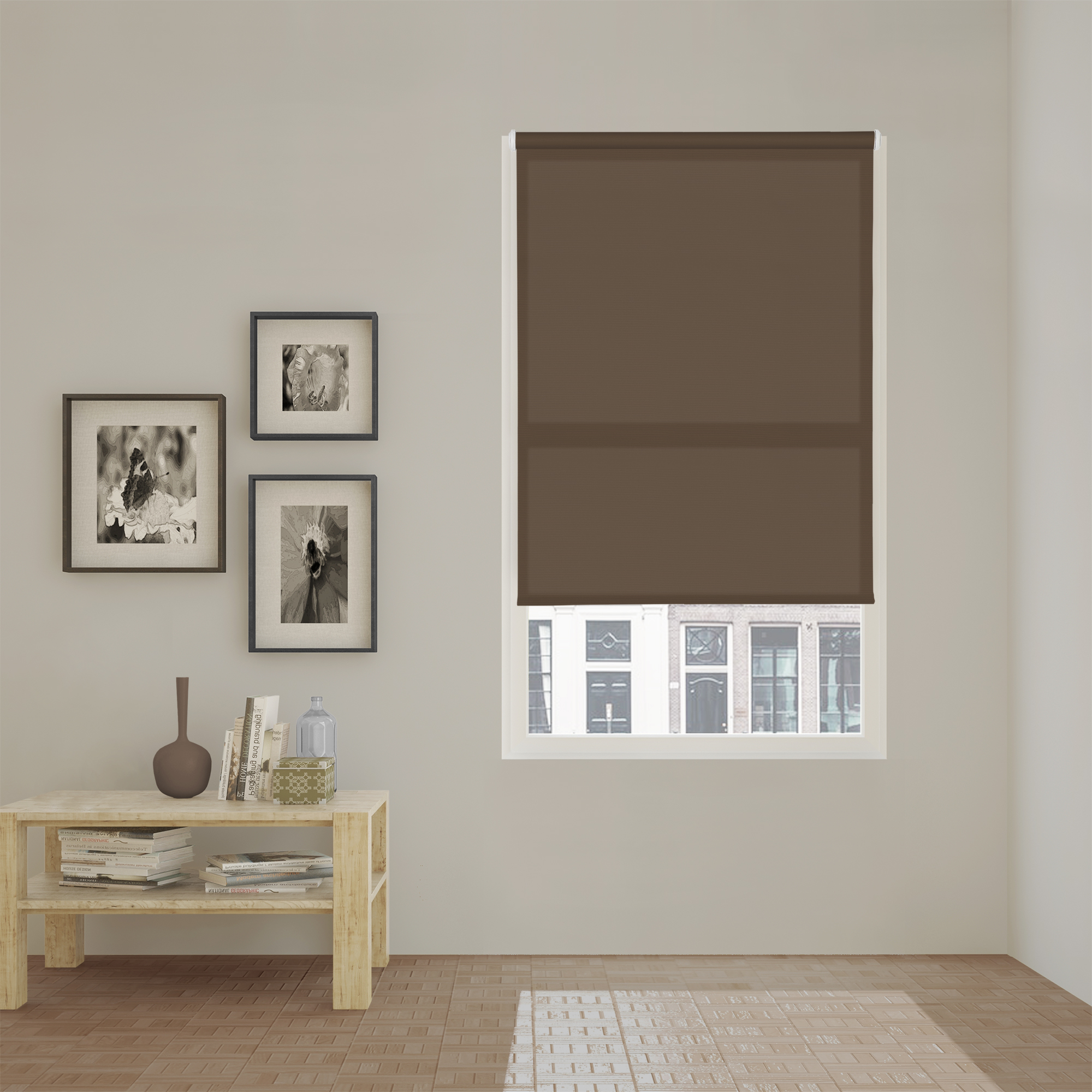 Estor enrollable easy fix traslúcido ecofuture marrón 55 x 190cm