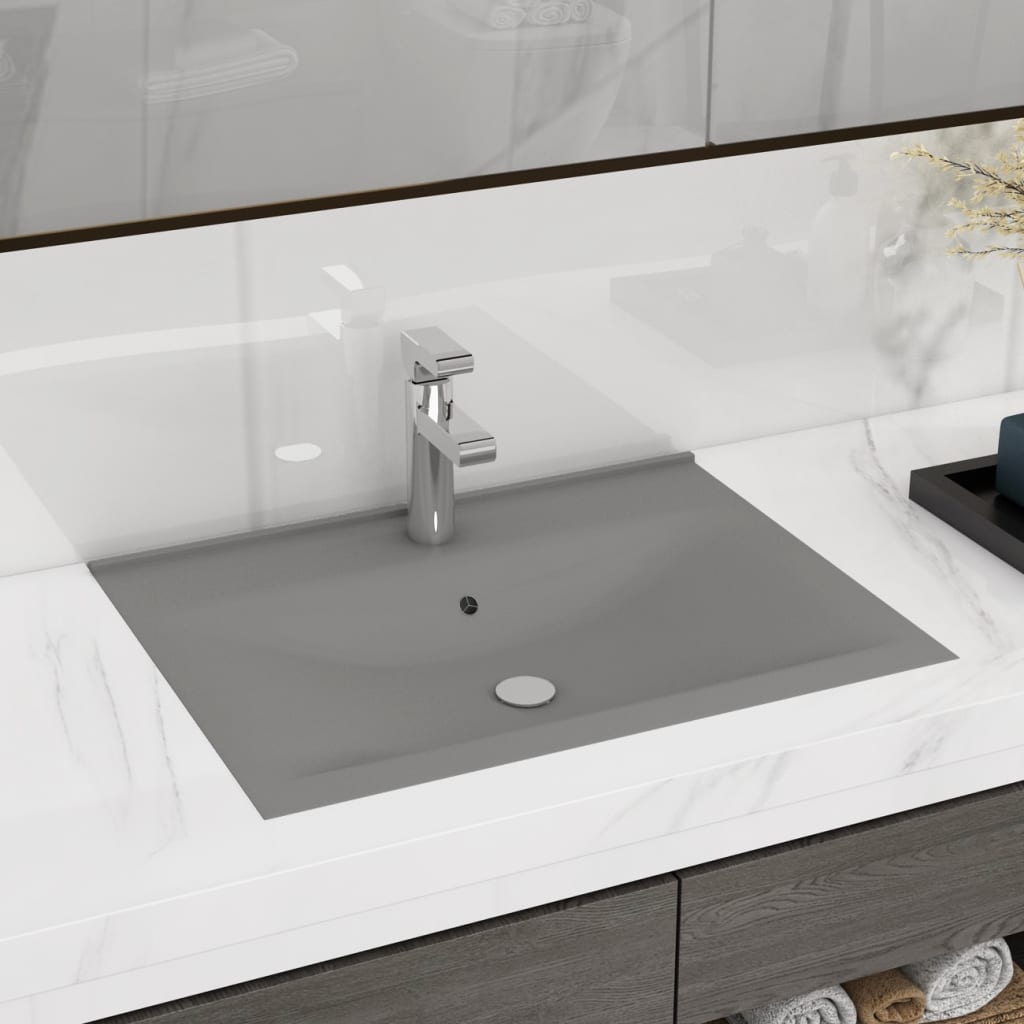 Lavabo de lujo con grifo cerámica 60x46 cm gris claro es9920