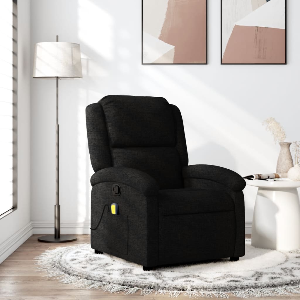 Sillón reclinable de masaje de tela negro qweo3593