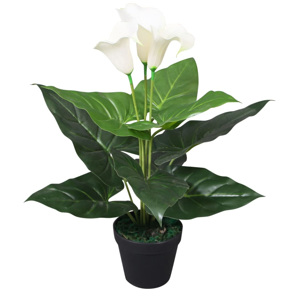 vidaXL planta cala lilly artificial con macetero 45 cm blanca