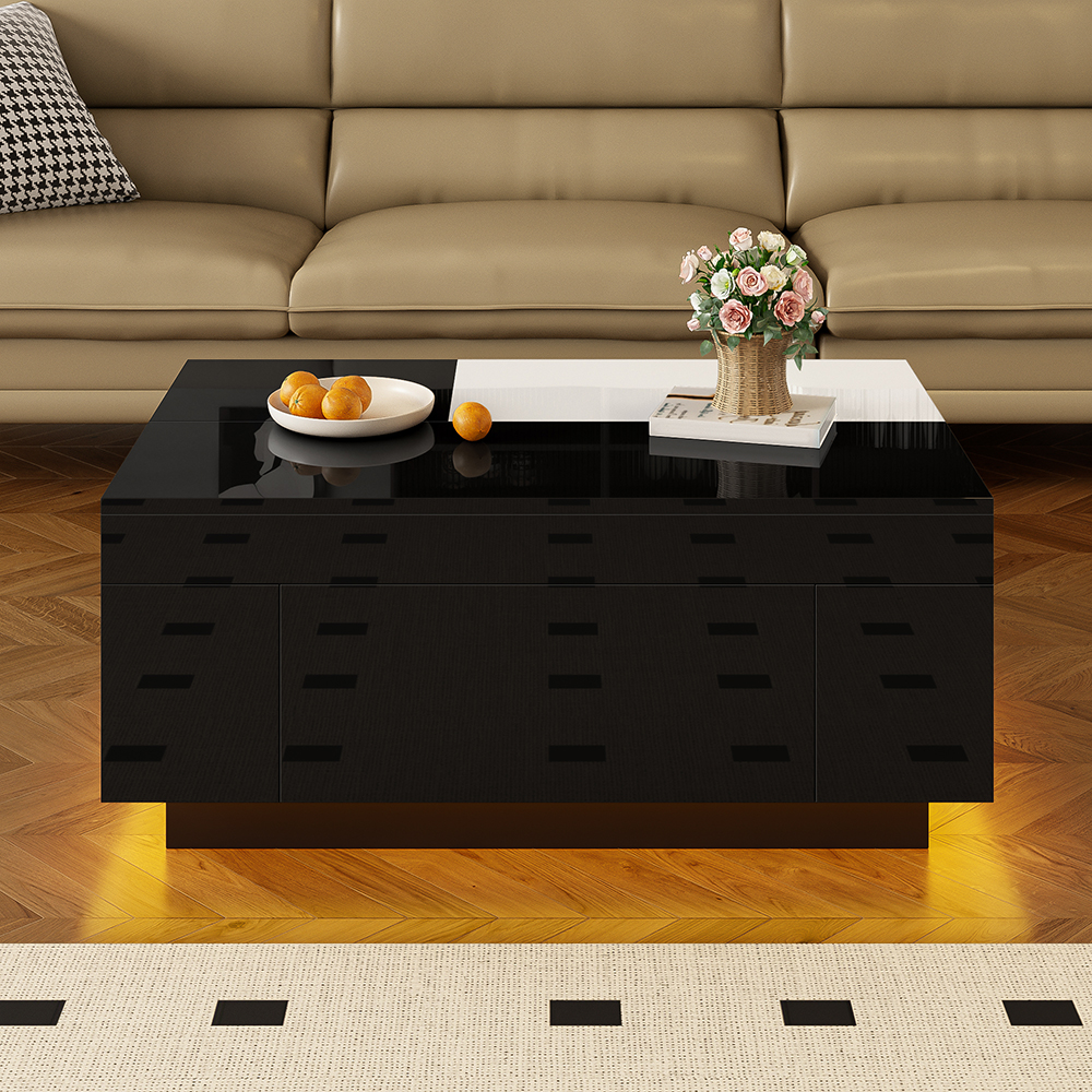Komhtom,mesa de centro extensible en brillante,blanco+negro