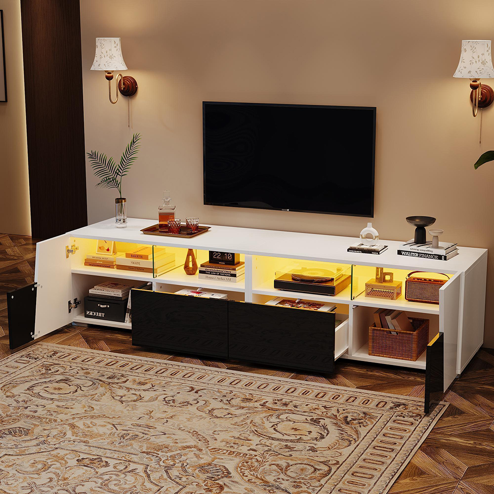 Mueble para televisor,apto para televisores de 80 puLGadas,blanco+negro.