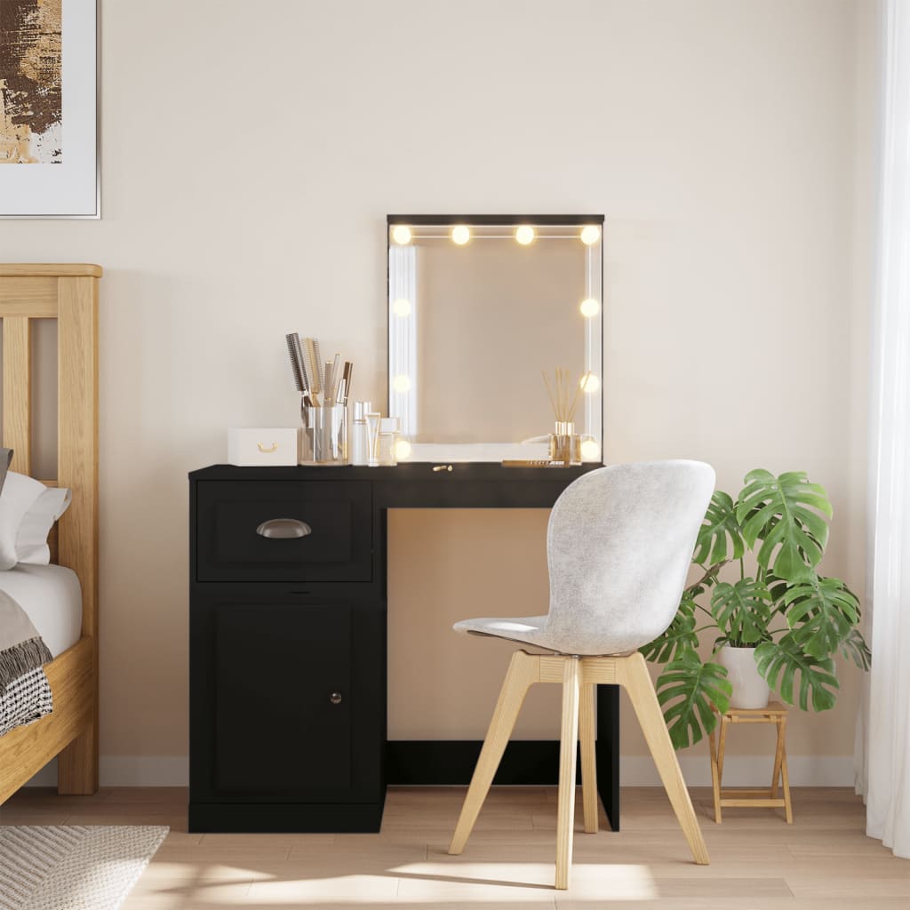 Tocador con luces LED negro 90x42x132,5 cm es8636
