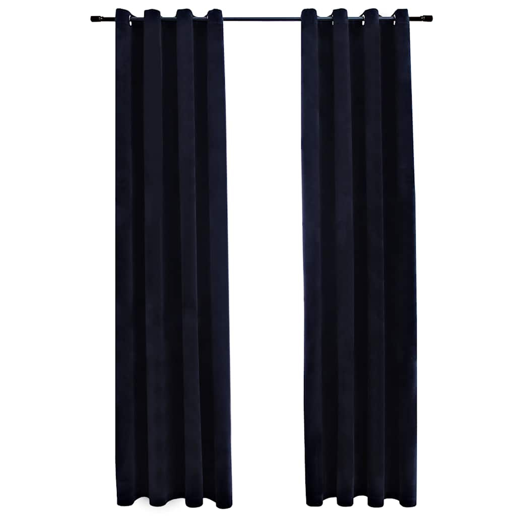 vidaXL cortinas opacas con anillas 2 pzas terciopelo negro 140x175 cm