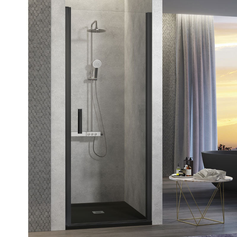 Puerta abatible de ducha nardi negro mate 70-74 cm