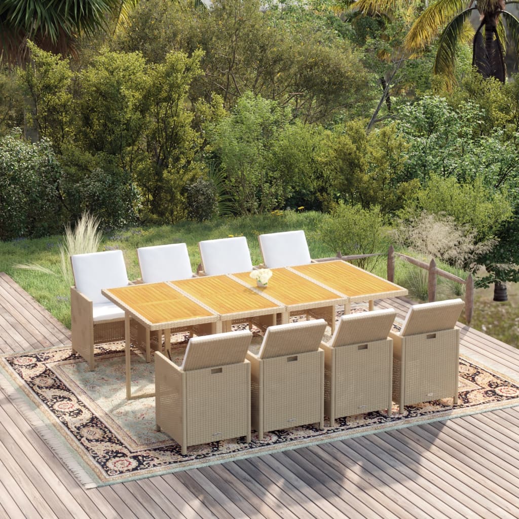 vidaXL set comedor de jardín 9 pzas con cojines ratán sintético beige
