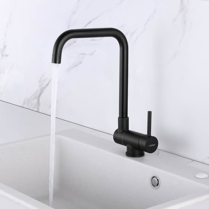 Grifo de cocina abatible giratorio de 360 ° de acero inoxidable negro - lon