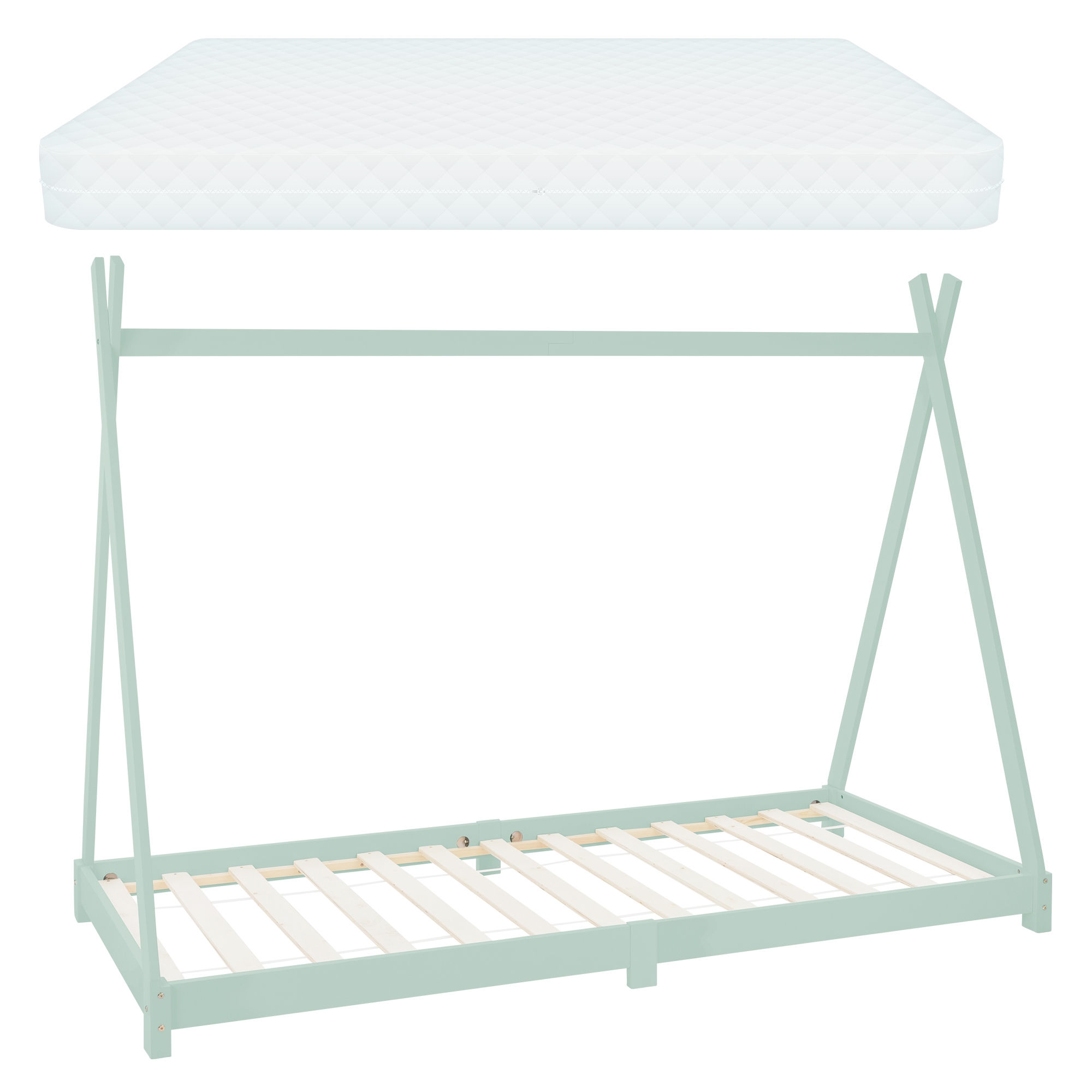 Cuna tipi con somier 90x200 cm menta de madera ml-design