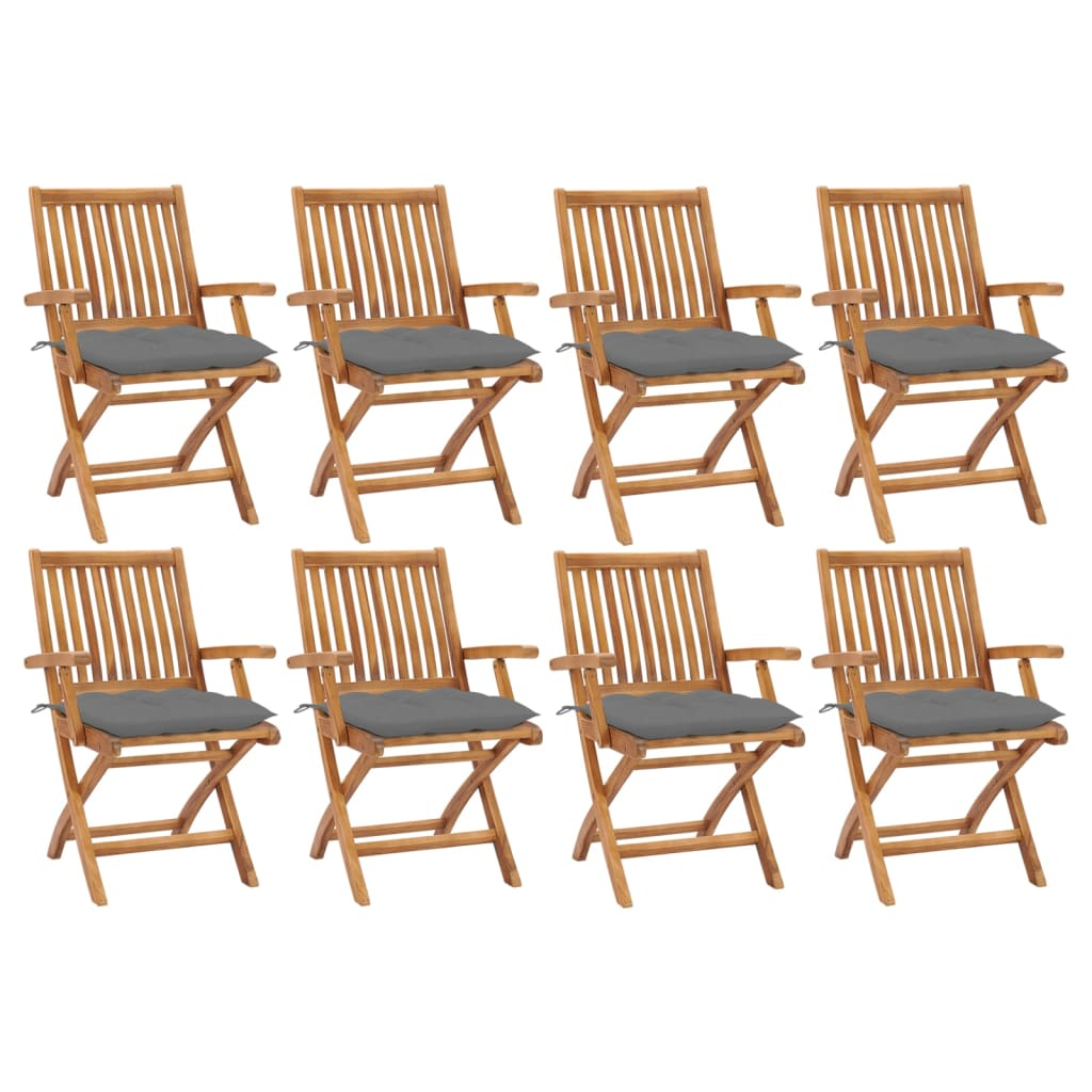 vidaXL sillas de jardín plegables 8 uds madera maciza teca con cojines