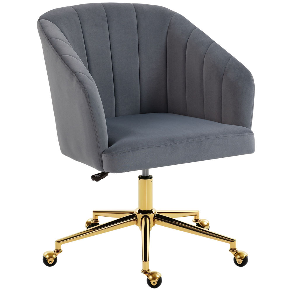 Silla de oficina 61x60x92.5 cm terciopelo, acero color gris Homcom