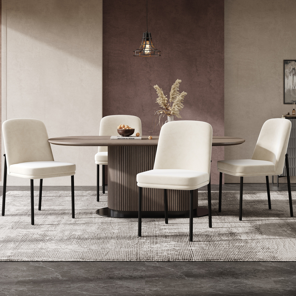 Conjunto de silla terciopelo beige set de 4 metal negro minimalista