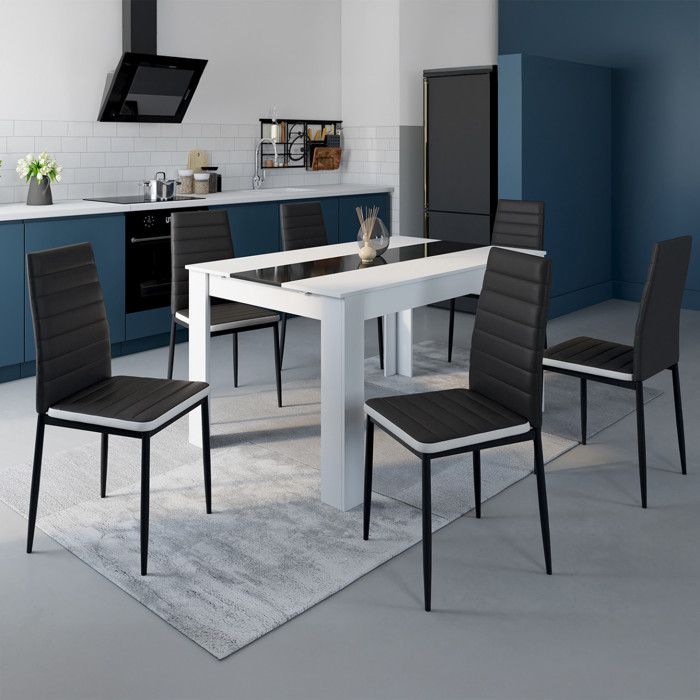 Sillas acolchadas de PVC negras, lote de 6 - 39x48x92 cm