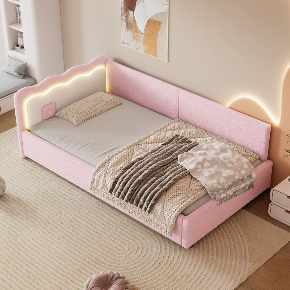 Sofá cama 90x200cm con LED y somier terciopelo – rosa