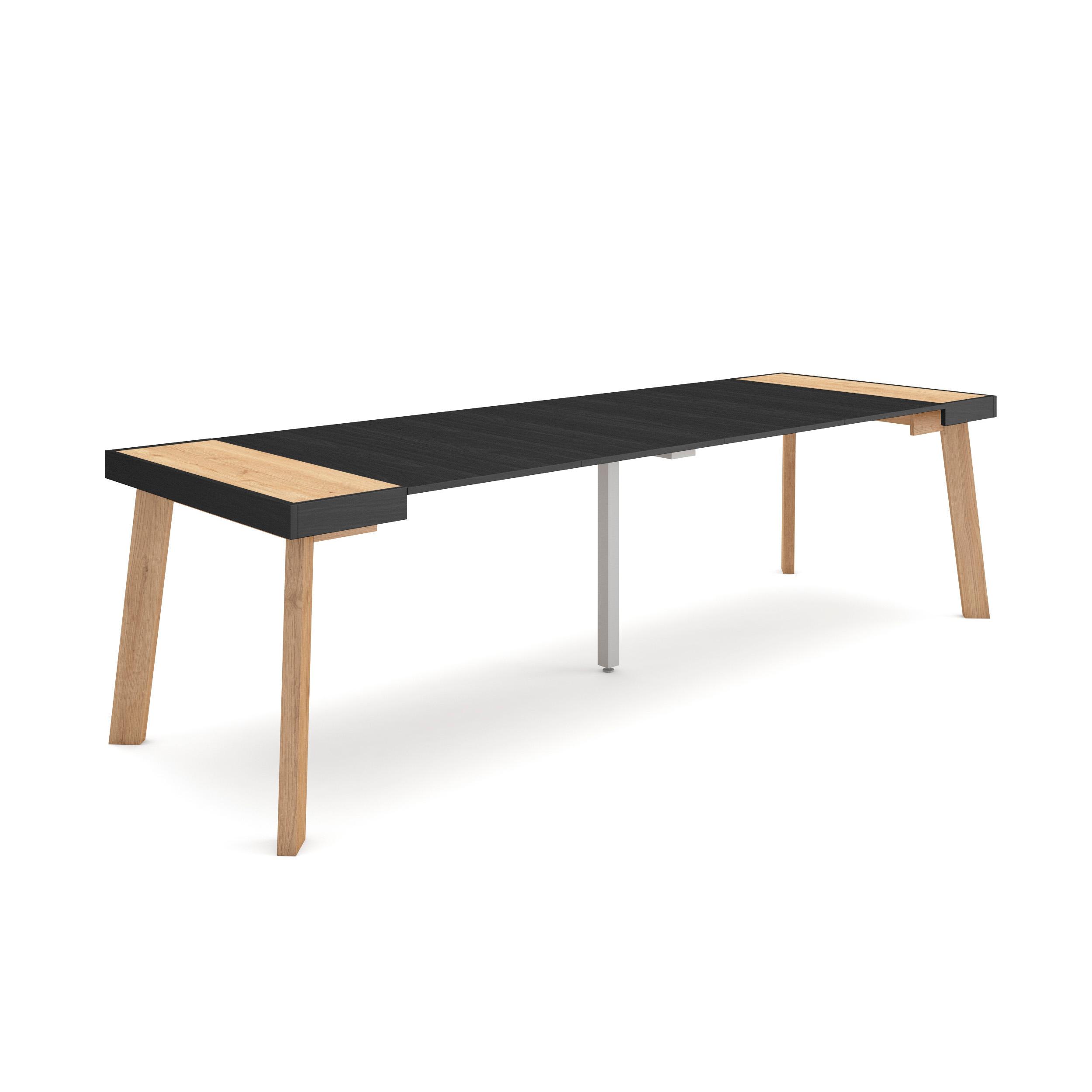 Mesa extensible, 58/262x90x73cm, roble y negro, patas de madera rf3085