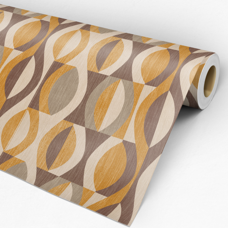 Papel pintado geométrico vintage naranja 60cm por 250cm
