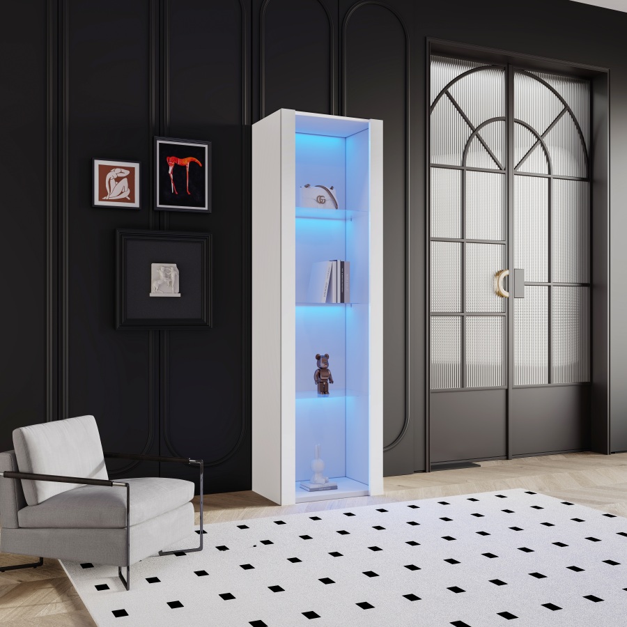 Vitrina con LED y 3 estantes de vidrio blanco 166x55x38cm