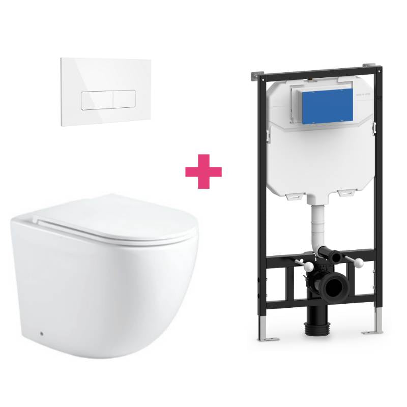 Pack inodoro genova con cisterna y pulsador blanco rectangular