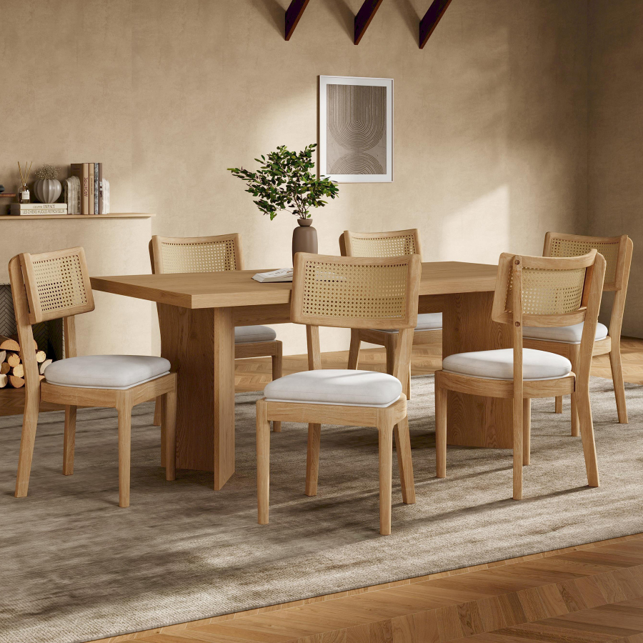 Set de 6 sillas de comedor ratán en madera maciza color madera