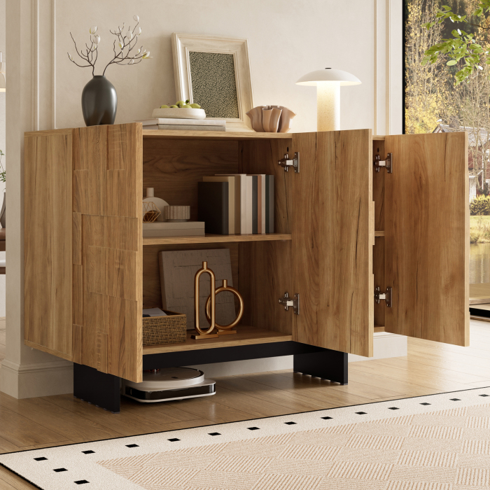 Aparador estilo frances 3 puertas y baldas ajustables natural 76x105x33,5cm