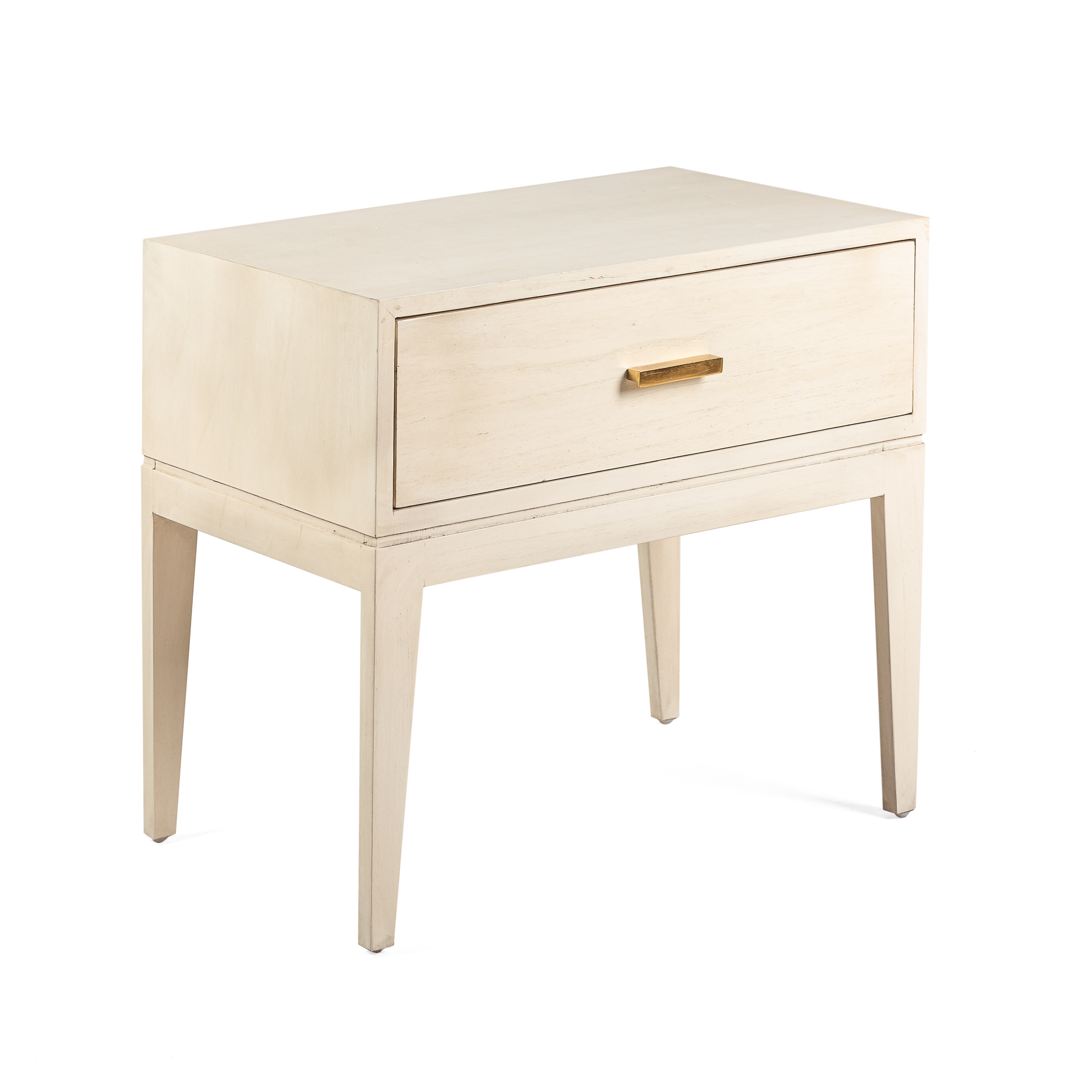 Mesita de noche 60x40x55 madera blanco velado, metal dorado