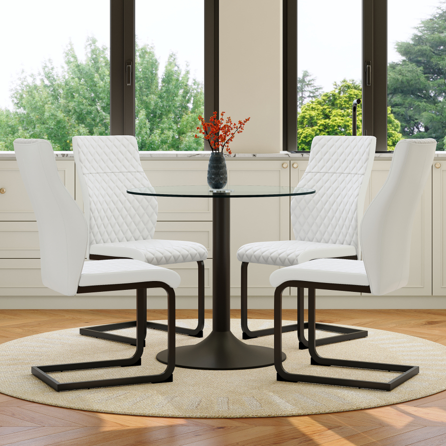 Mesa de comedor redonda con 4 sillas cristal transparente blanco 76x85x85cm