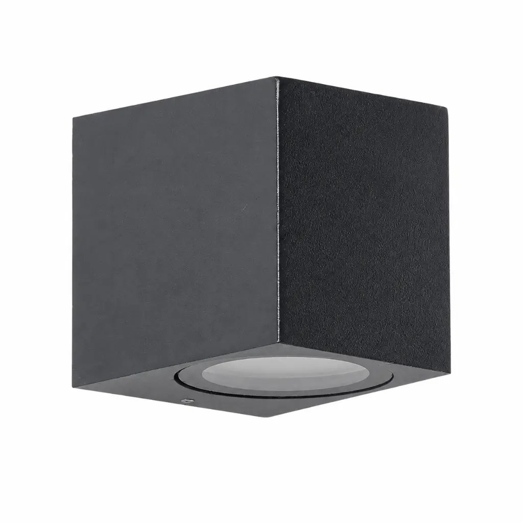 Aplique exterior cúbico negro de aluminio 8 cm GU10 IP54 luz descendente