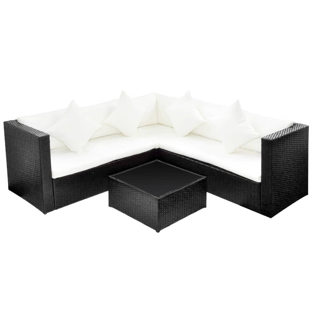 vidaXL set de muebles de jardín 4 pzas y cojines ratán sintético negro