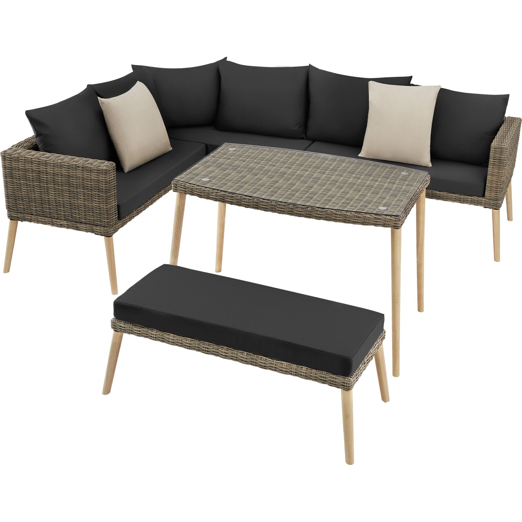 Conjunto de ratán con estructura de aluminio, natural