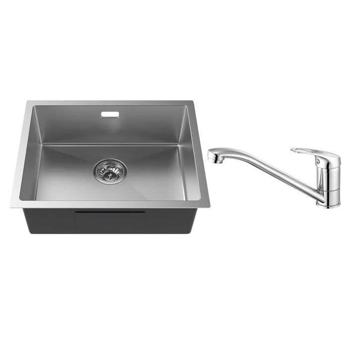 Fregadero de 1 lavabo, fregadero bajo encimera de acero inoxidable de 55x44