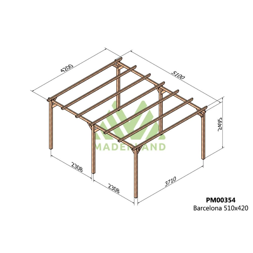 Pérgola de madera maciza - barcelona 510x420cm (maderland)