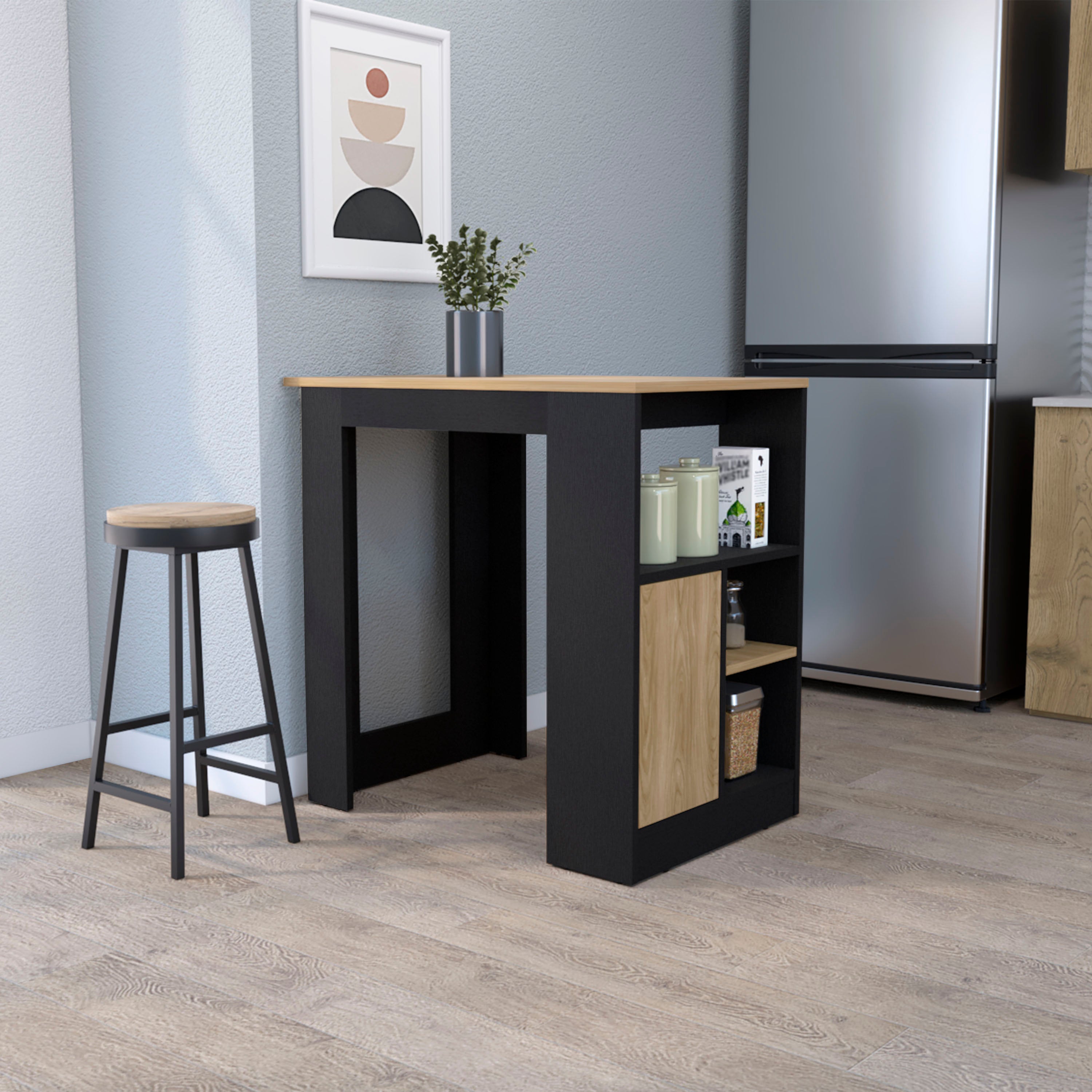 Isla de cocina stirling en melamina con 3 estantes , negro / beige