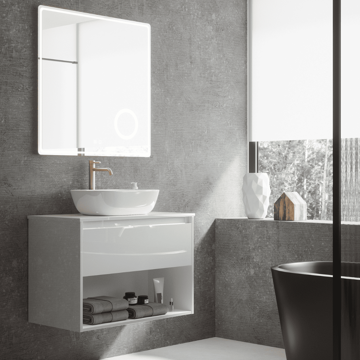 Mueble de baño | lavabo sobreponer | 1 cajón 1 hueco | 70 cm blanco brillo